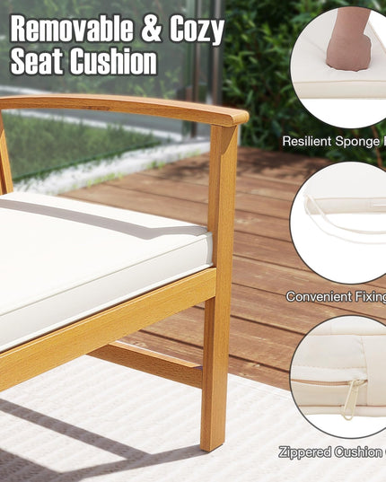 Giantex Acacia Wood Outdoor Bench, 3-Seat Patio Bench with Removable Cushion