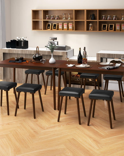 Giantex 5-Piece Dining Table Set for 4 - Dining Table with 4 Upholstered Stools, Rubber Wood Legs