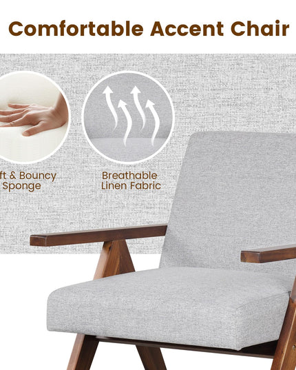 Giantex Modern Accent Chair, Linen Fabric Armchair with Solid Acacia Wood Frame, Soft Padded Cushion