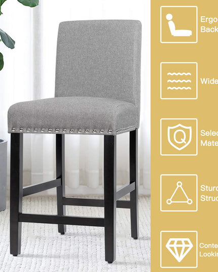 Giantex Upholstered Counter Height Bar Stools w/ Rubber Wood Legs, Breathable Linen Fabric