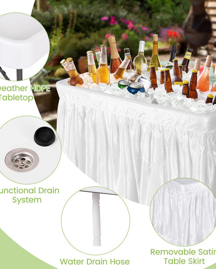 Giantex 4 FT Folding Ice Cooler Table with Drain & Bucket Removable Skirt