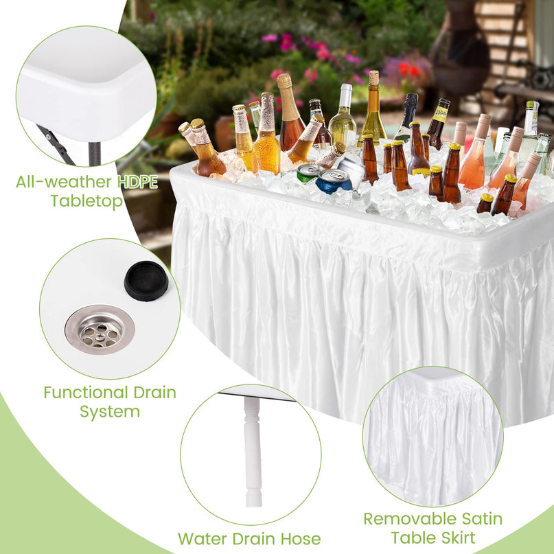 Giantex 4 FT Folding Ice Cooler Table with Drain & Bucket Removable Skirt