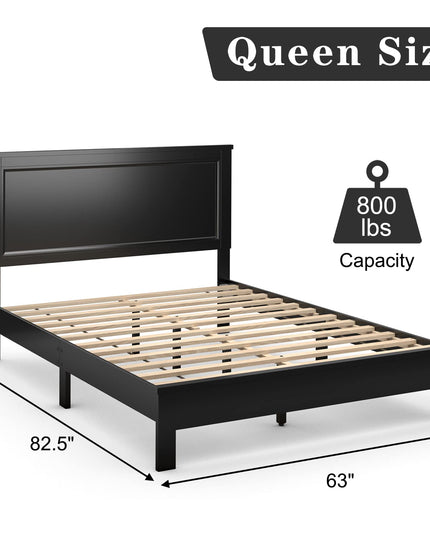 Platform Bed w/ Rubber Wood Legs & Integrated Headboard | Wooden Bed Frame