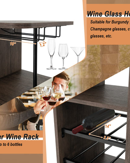 Giantex 3 Pieces Bar Table and Stools Set, Bistro Table Set with Glass Holder (Brown)