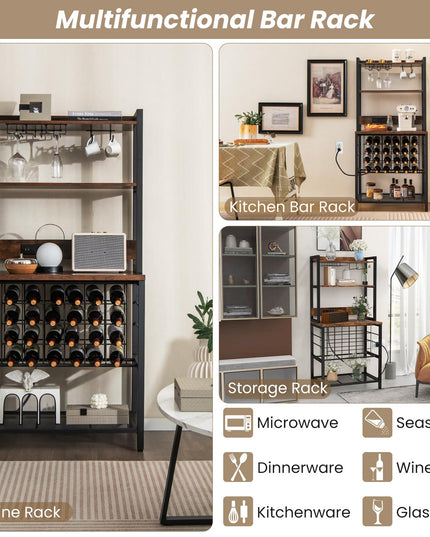 Giantex Bakers Rack with Storage Hutch, Power Outlet & USB Port, Coffee Bar 24-Bottle Wine Rack & Glass Holder