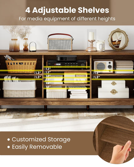 Giantex Farmhouse TV Stand for TVs up to 65" Modern Vintage Entertainment Center(Arched Glass)