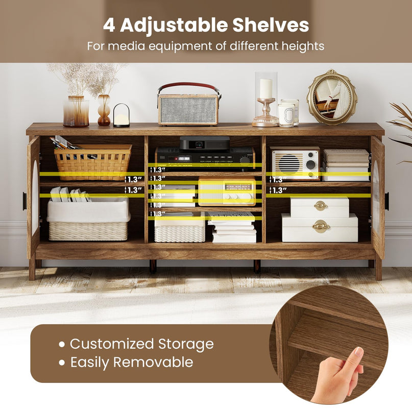 Giantex Farmhouse TV Stand for TVs up to 65" Modern Vintage Entertainment Center(Arched Glass)