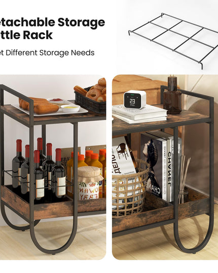 Giantex Bar Cart, 2-Tier Home Coffee Bar Serving Cart with Wine Rack for Wine Liquor Beverage Dinner Party