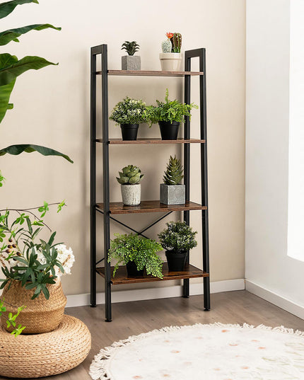 Giantex Industrial 4-Tier Bookshelf, Ladder Bookshelf with Metal Frame, Anti-Tipping Kits