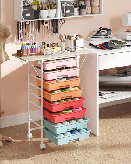 Giantex 8 Drawers Rolling Cart with Wheels Folding Wood Top