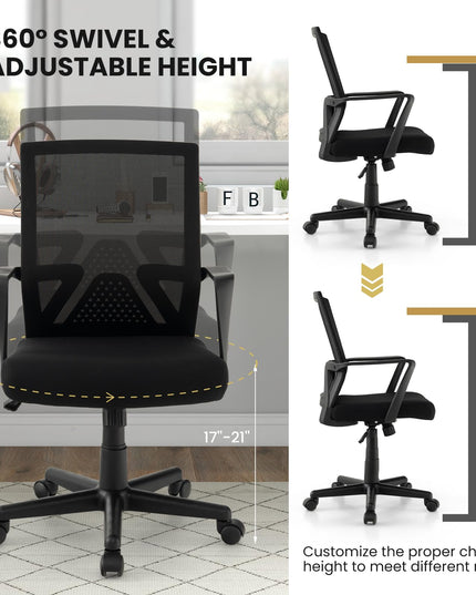 Giantex Office Desk Chair with Lumbar Support, Ergonomic Mesh Office Chair with Wheels and Armrests