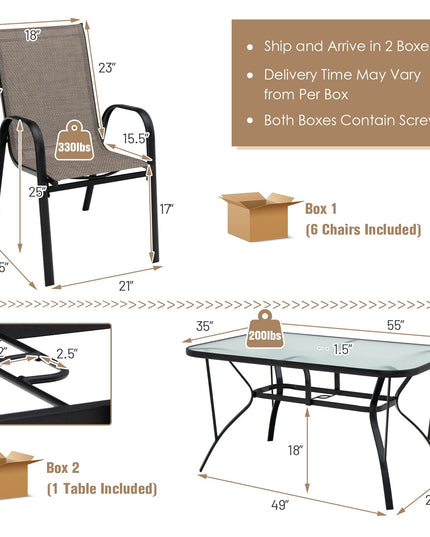 Giantex 7 Piece Patio Dining Set, Outdoor Dining Table Set with 6 Stackable Chairs