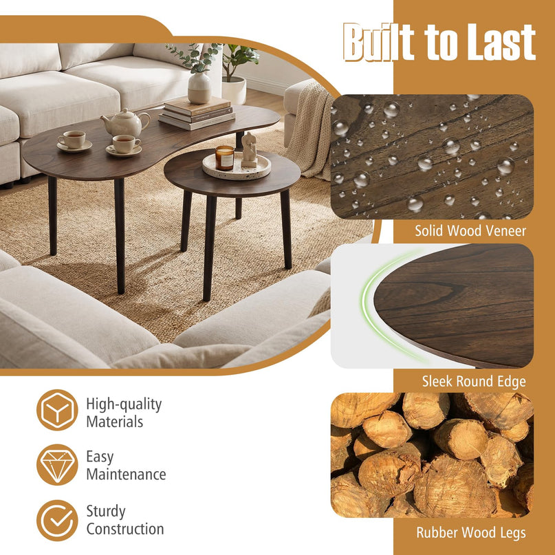 Giantex Lot de 2 tables gigognes avec pieds de support en bois massif
