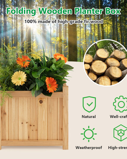 Giantex 15” Planter Raised Garden Bed - Wooden Planting Box, Outdoor Folding Square Planter