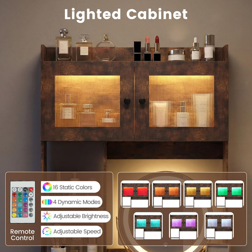 Coiffeuse haute de 170 cm avec miroir LED pour chambre à coucher de Giantex