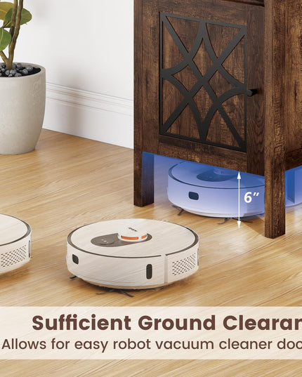 Giantex Robot Vacuum Storage Cabinet Farmhouse End Table