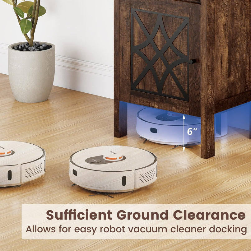 Giantex Robot Vacuum Storage Cabinet Farmhouse End Table