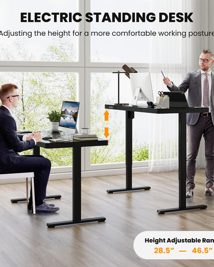 Giantex Glass Standing Desk with Drawer, 48" x 24" Height Adjustable Electric Stand Up Desk