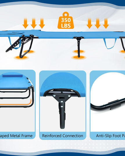 Giantex Folding Beach Tanning Chair - Adjustable Patio Lounge Chair w/Face Hole, Removable Pillows, Carry Strap