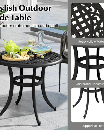 Giantex Patio Bistro Table, 24” Cast Aluminum Round Side Table, Outdoor Coffee Table for Porch, Pool, Backyard, Garden, Balcony