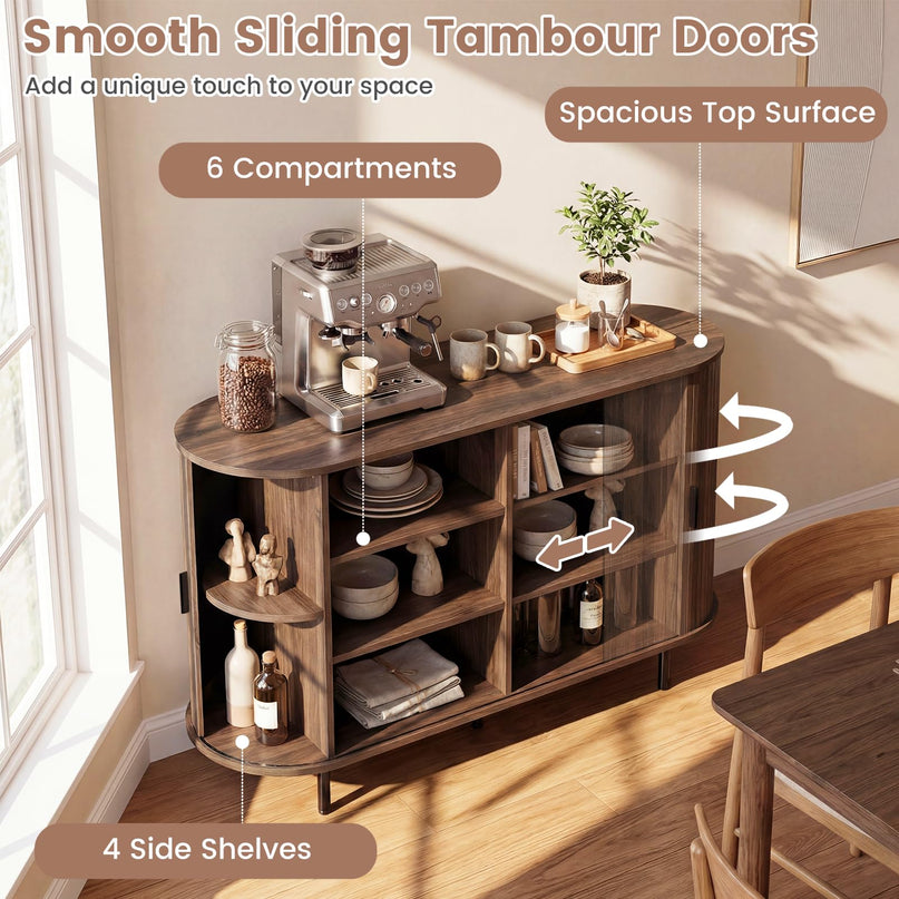 Giantex 47'' Fluted Sideboard Buffet Cabinet with Tambour Sliding Doors