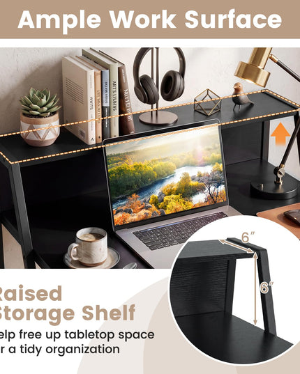Giantex 31.5" Small Industrial Writing Desk with Raised Storage Shelf & Heavy-Duty Metal Frame