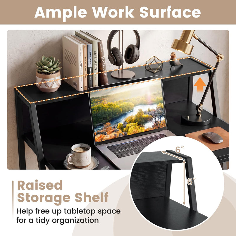 Giantex 31.5" Small Industrial Writing Desk with Raised Storage Shelf & Heavy-Duty Metal Frame
