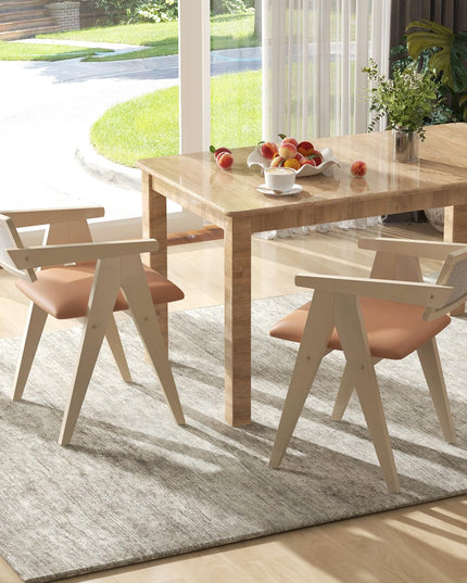 Giantex Wooden Dining Chairs Set of 2, Mid Century Upholstered Kitchen Chairs w/Leathaire Seat Cushions