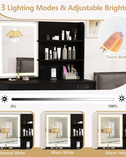 CHARMAID Vanity Desk with Charging Station and Storage Stool for Bedroom