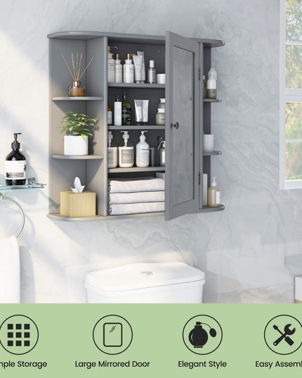 Giantex Mirrored Bathroom Medicine Cabinet - Wall Mounted Bathroom Hanging Cabinet with Single Door