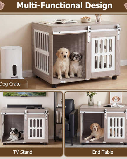 GIANTEX 80cm Dog Crate Furniture with Barn Door for Small Medium Dogs