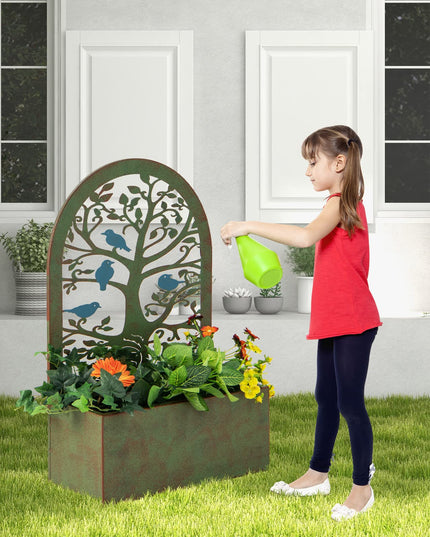 Giantex Raised Garden Bed Set of 2 - Wall-Mounted & Freestanding Decorative Planter Boxes with Trellises