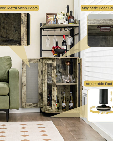 Giantex Corner Bar Cabinet with Glass Holder