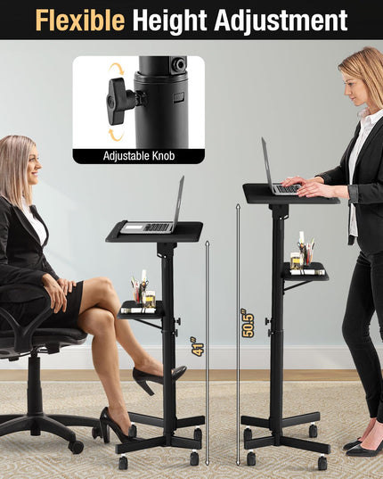 Giantex Mobile Laptop Podium, Height Adjustable Standing Desk with Storage Tray