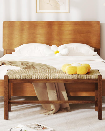 Giantex Dining Bench with Woven Seagrass Woven Seat