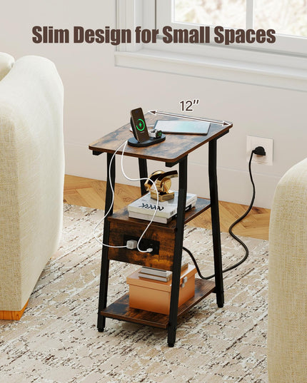 GIANTEX 3-Tier Industrial Nightstand with Charging Station (1/2)
