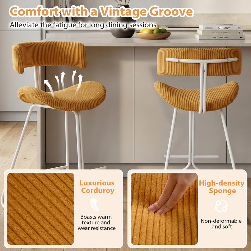 Chaises de comptoir sans accoudoirs Giantex 25" rembourrées en tissu avec pieds et repose-pieds en métal (2/4)