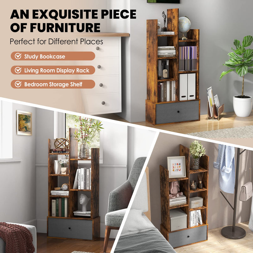 Giantex 9-Cube Bookcase with 2 Drawers - Industrial Freestanding Open Display Shelving with Anti-toppling Device