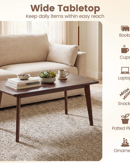 Giantex 34.5" Solid Wood Coffee Table with Tapered Legs