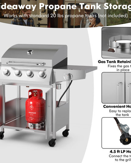 Giantex Propane Gas Grill with 4 Main Burners and Side Burner, total 50,000 BTU