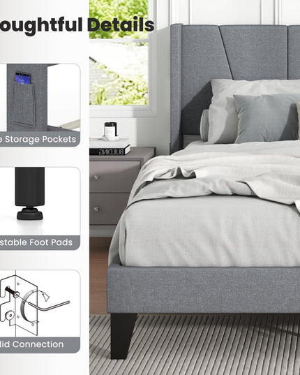 Giantex Bed Frame with Wingback Headboard