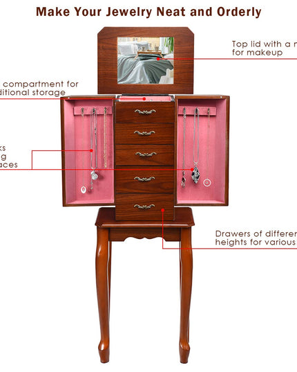 Giantex Standing Jewelry Cabinet Armoire with Top Flip Mirror