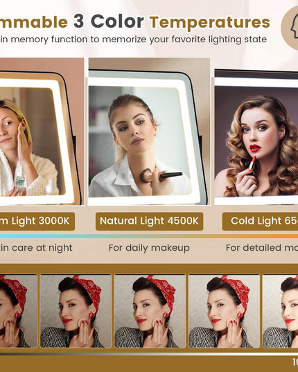 CHARMAID Vanity Mirror with Lights - 22 inch LED Lighted Makeup Mirror with 3 Color Lighting Modes
