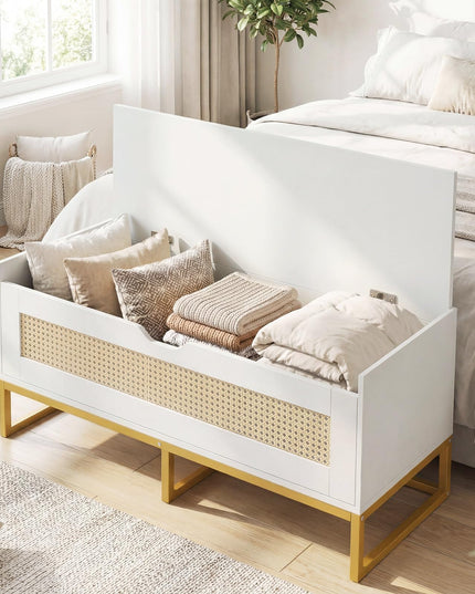Giantex Rattan Shoe Bench with Metal Legs for Bedroom