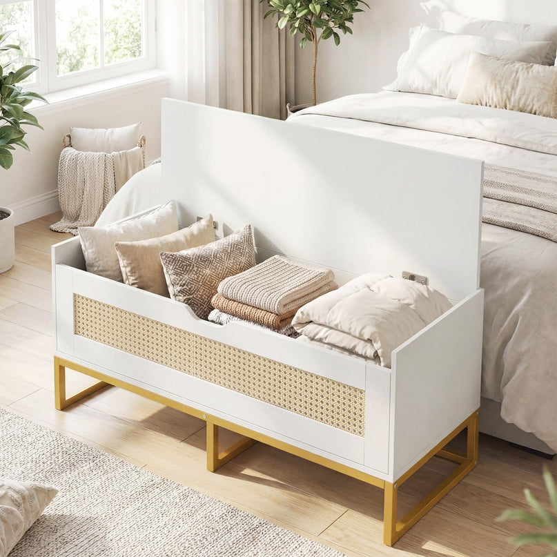 Banc à chaussures en rotin Giantex avec pieds en métal pour chambre à coucher