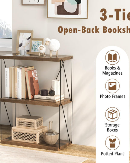Giantex 3-Tier Open-Back Bookshelf, Freestanding Display Rack, Metal Frame Storage Shelf