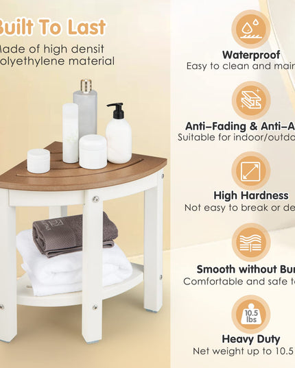 Giantex Corner Shower Stool Waterproof - HDPE Shower Bench Seat with Storage Shelf