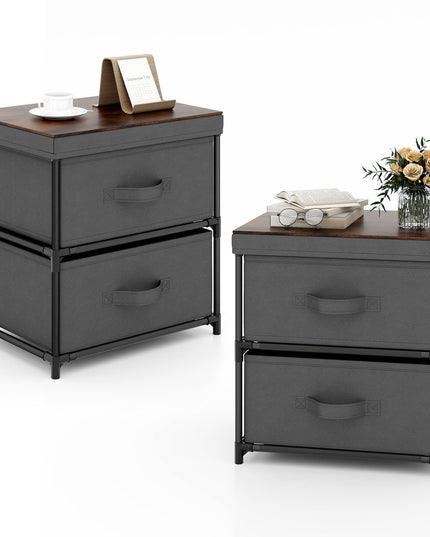 Giantex Nightstand Set of 2 with 2 Fabric Drawers