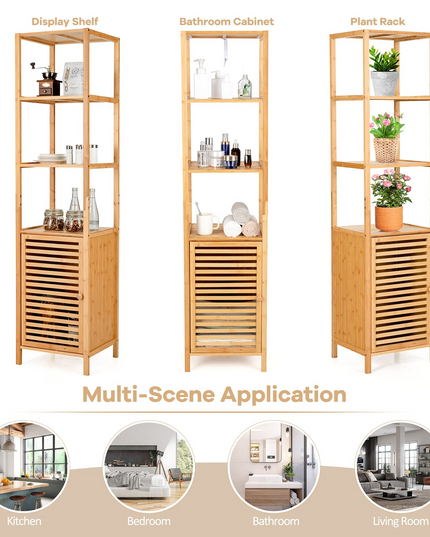 3-Tier Slim Shelving Unit with Shutter Door & Anti-Toppling Device