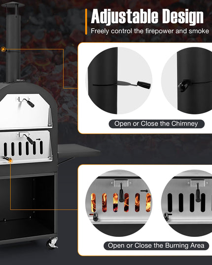 Giantex Pizza Oven Outdoor - Wood Fired Pizza Oven with 2 Side Tables